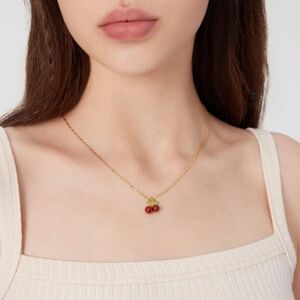 NEW UO Dainty Gold Choker Necklace w/ Red Cherry Fruit Beads Charm